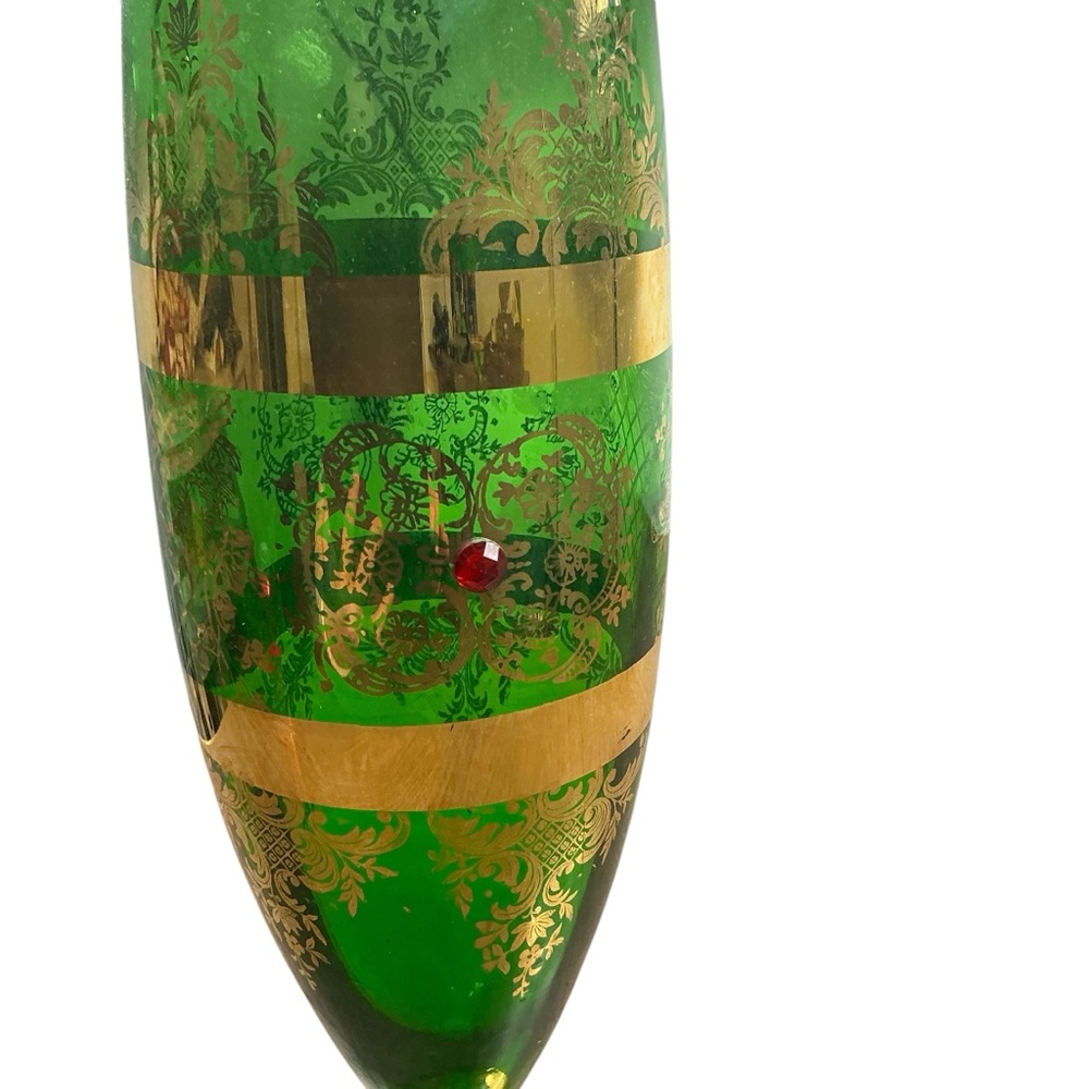 Vintage Italian mid century green glass vase w/gold gilding 17” - Picture 2 of 4